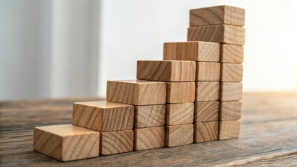 Close Up of Wooden Blocks Stacked as Bar Chart Graph for Business Growth Concept