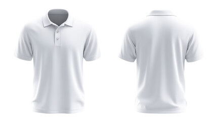 Front And Back View Of White Short Sleeve Polo Shirt With Transparent Background, PNG