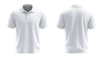 Front And Back View Of White Short Sleeve Polo Shirt With Transparent Background, PNG