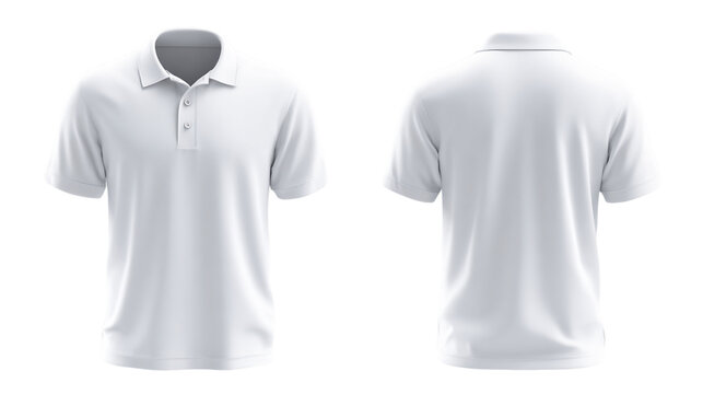 Front And Back View Of White Short Sleeve Polo Shirt With Transparent Background, PNG
