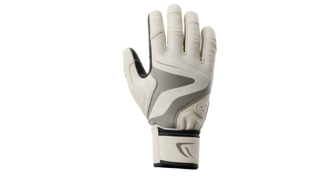 White goalkeeper glove isolated on black background with wrist strap, perfect for soccer and sports use