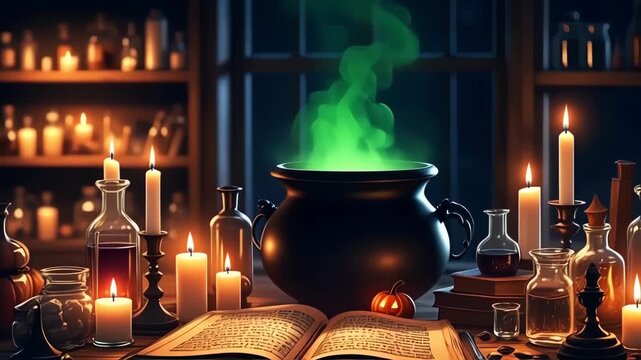 Cauldron filled with magical potion