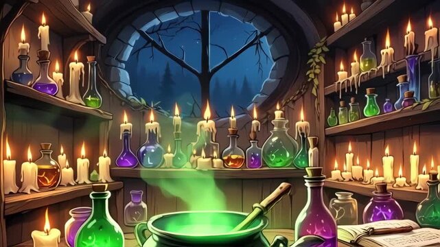 Cauldron filled with magical potion