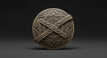 Intricate Celtic Knot Design, Decorative Art, Studio Setting, Photography, Dark Background, Close-Up, Craftsmanship and Heritage