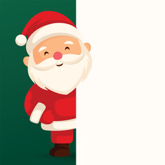 Christmas greeting card Santa Claus peeking from vertical banner, space for text