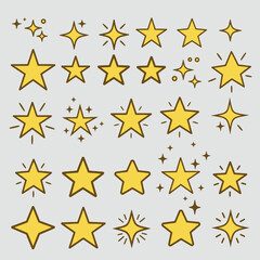 Obraz premium Yellow Shining Stars Icon Set on Black Background