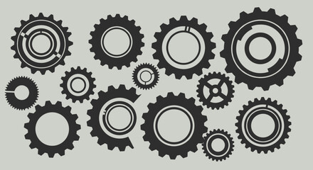 Mechanical Gear Wheels Set in Black Silhouette Design
