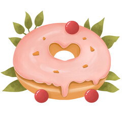 A cute pink donut illustration with a sweet and charming style