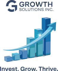 Business growth logo, financial success design, investment chart vector, corporate progress illustration, blue arrow increase, company branding, economic development graphic