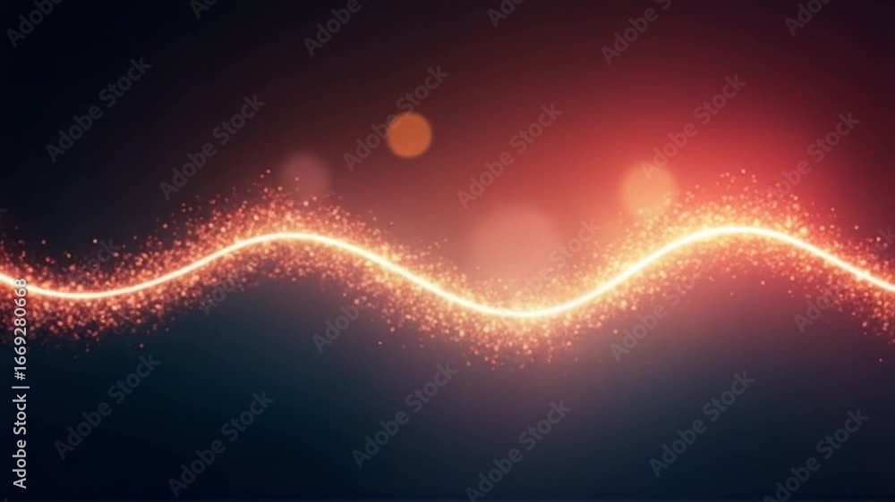 Poster abstract golden light wave with particles and bokeh effect on a dark background