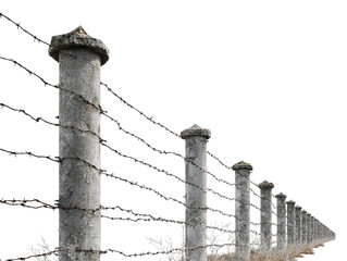 Gray Concrete Posts With Barbed Wire And Transparent Background, PNG