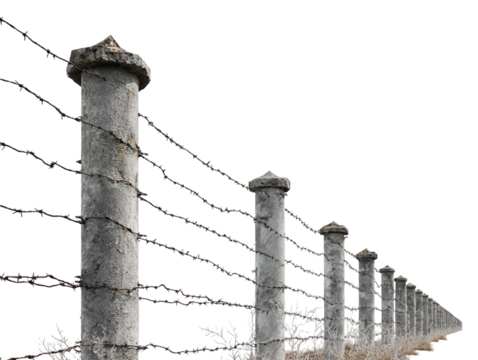 Gray Concrete Posts With Barbed Wire And Transparent Background, PNG