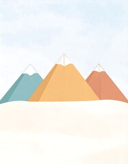 Three Mountains, Desert Landscape, Soft Hues