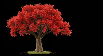 Captivating Blossoms of a Vibrant Red Tree Against a Stark Black Backdrop Representing Nature's Beauty