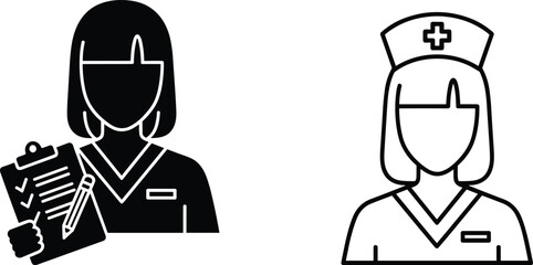 Nurse icon illustration, medical staff symbol, healthcare worker vector, doctor assistant graphic, hospital service design, medical professional silhouette, clinical support icon