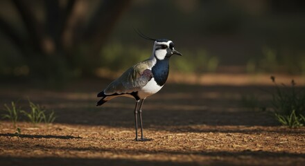 A Majestic Lapwing Bird Standing Gracefully in a Serene Natural Setting with Soft Lighting