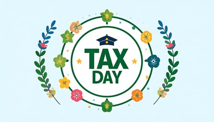 Tax Day Floral Wreath Design, Light Blue Background