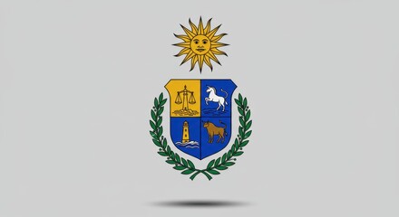 A Detailed Coat of Arms Featuring Symbolic Elements like Justice, Nature, and Wisdom