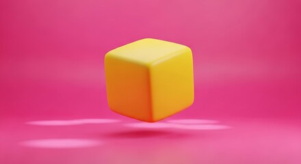 Obraz premium Bright Yellow Cube on a Pink Background