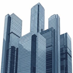 Fototapeta premium Modern skyscrapers cluster against a white background, showcasing architectural design and urban density.