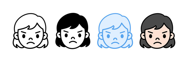 Angry Girl Icon Set Multiple Style Collection