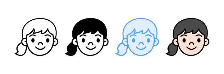 Girl With Panytail Icon Set Multiple Style Collection