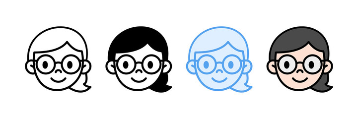 Girl With Braid Icon Set Multiple Style Collection