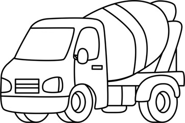 Outline Illustration of a Cement Mixer Truck. Coloring Book