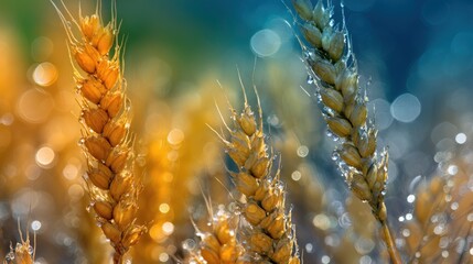 Vibrant fastgrowing hybrid grains highlighted in focus surrounded by indistinct natural elements symbolizing accelerated crop development