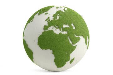 Verdant grass spreading across global landmasses, symbolizing environmental sustainability on transparent backdrop