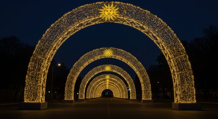Illuminated Archways: A Mesmerizing Display of Nighttime Holiday Lanterns and Lights