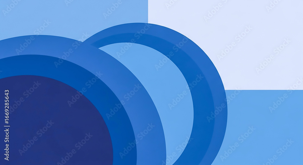 Aufkleber blue geometry: layered circles and blocks in minimal composition