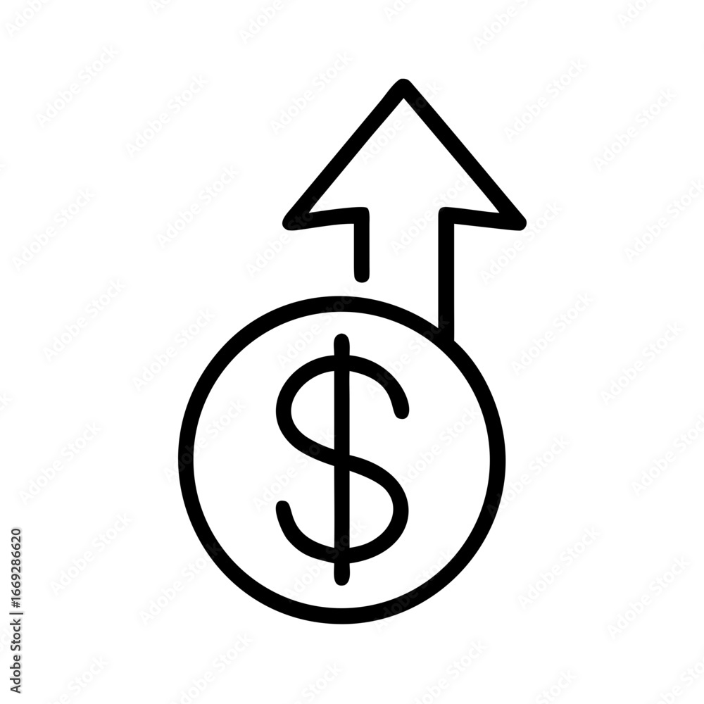 Poster dollar with arrow up icon for web and graphic design