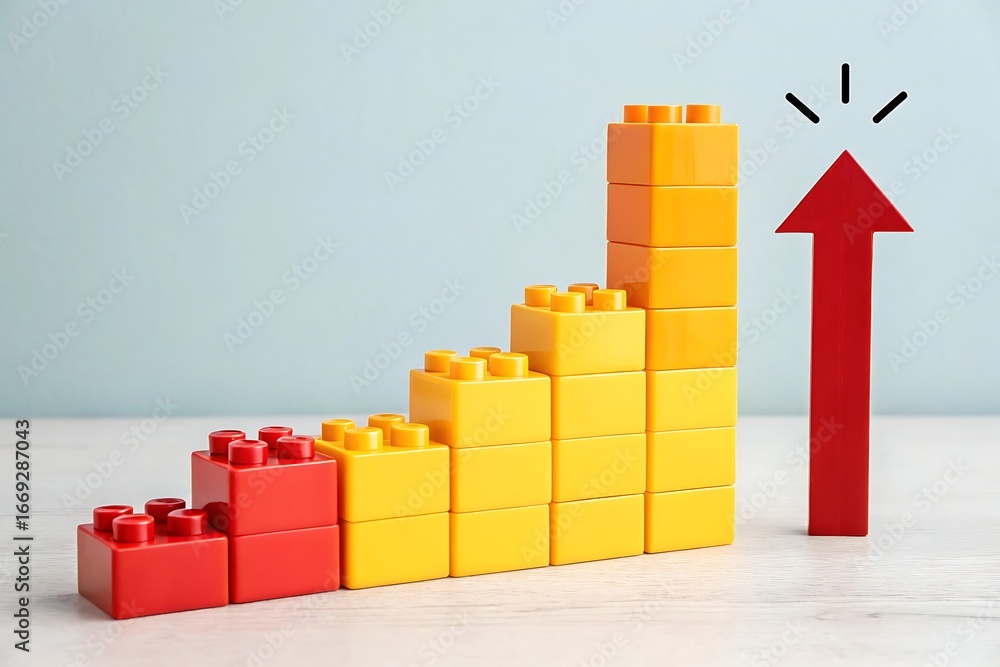 Fototapete building blocks staircase graph with upward arrow symbolizing growth and success chart