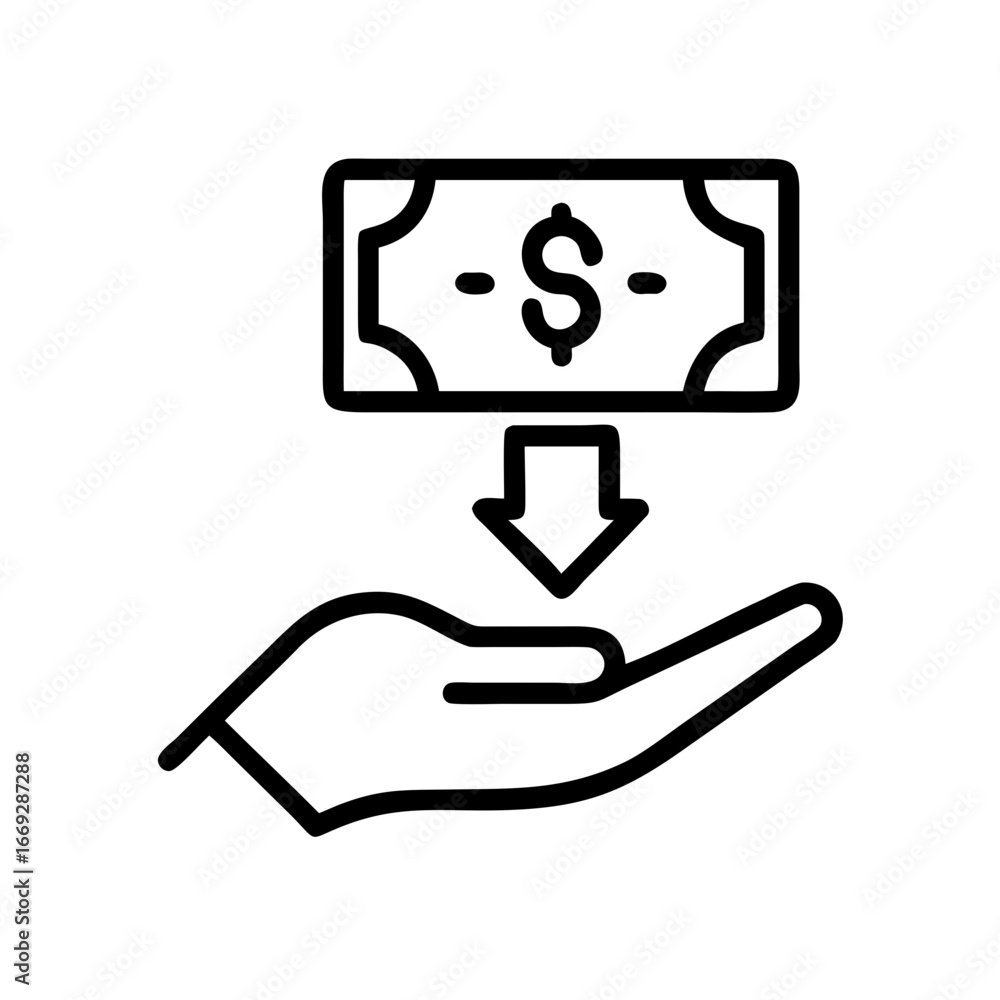 Poster hand with dollar and arrow icon for web and graphic design