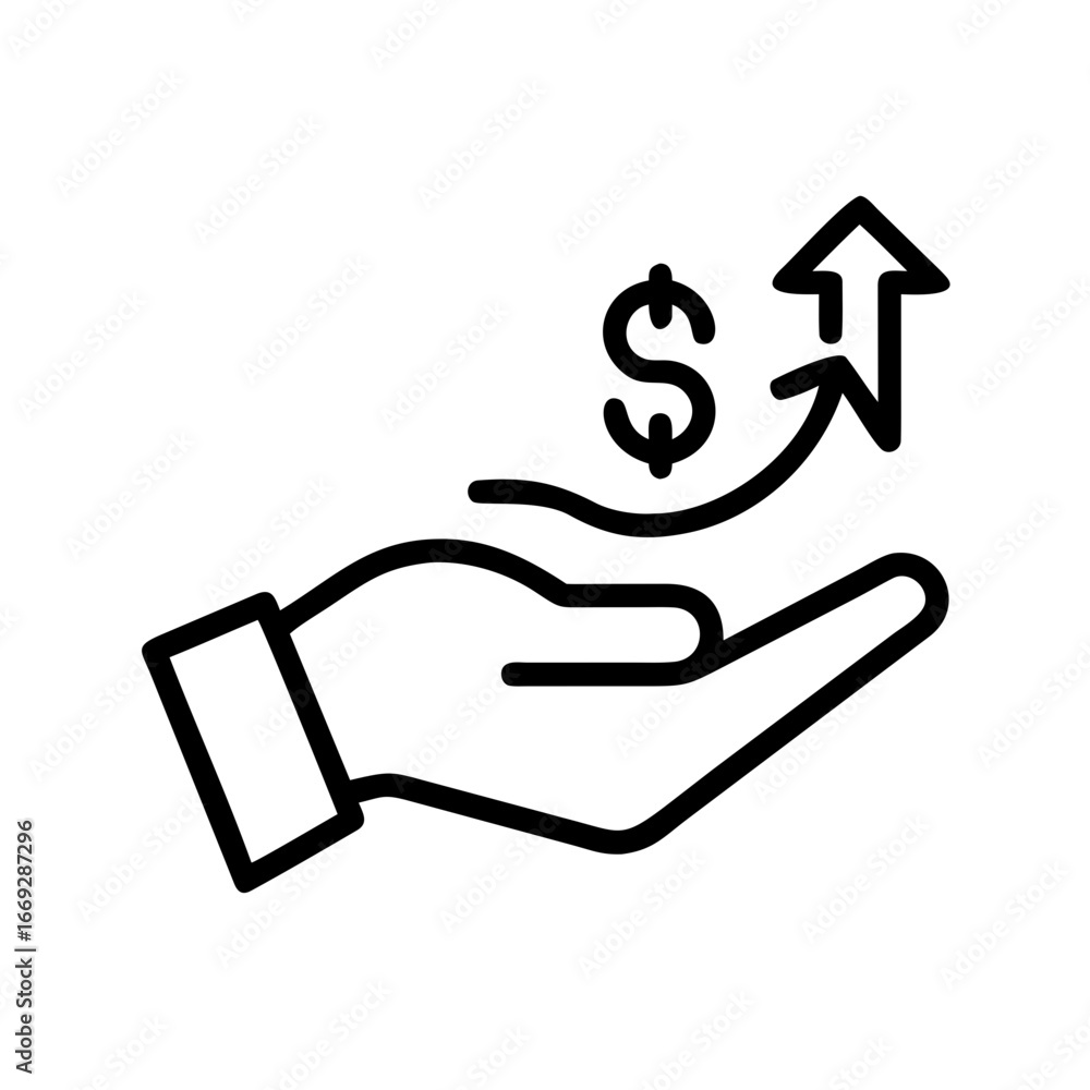 Poster hand with dollar and up arrow icon for web and graphic design
