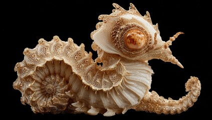 Seashell creature, ornate spiral, detailed texture