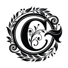 Fototapeta premium Ornate Black Letter C Monogram with Intricate Floral Design