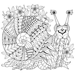 Animal illustration coloring book, flower pattern, exotic ethnic traditional ornament, creative decoration, cartoon outline hand drawing.