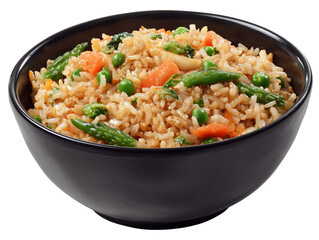 Brown Rice With Mixed Vegetables In A Black Bowl, PNG