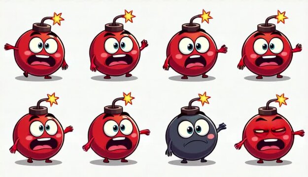 Animated Explosive Bomb Characters Showing Anger and Frustration in Expressive Cartoon Style