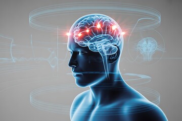 Human brain illustration showcasing neural activity and cognitive function, depicting thoughts, ideas, and mental processes within the human mind