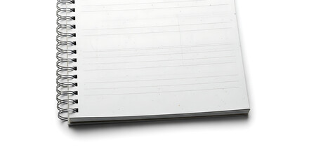 Close up of a spiral bound notebook with lined pages sitting on a white surface in bright lighting
