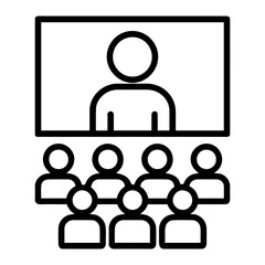 Business team meeting vector icon showing a remote presentation with a speaker and an audience of people on transparent background
