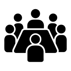 Business team meeting vector illustration of a group of people sitting around a table in a meeting room on transparent background