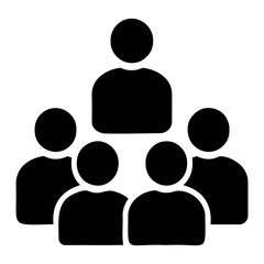 Business team meeting vector illustration of a group of people with one person at the top in black color on transparent background