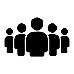 Business team meeting vector illustration of a group of people standing together in a simple black design on transparent background