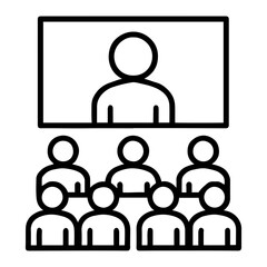 Business team meeting vector online conference with a speaker on screen and audience members attending it on transparent background