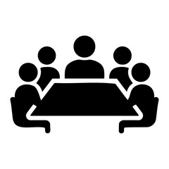 Business team meeting vector silhouette illustration of a group of people sitting around a conference table on transparent background