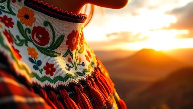 Embroidered huipil collar with floral patterns, highlighting Guatemalan textile artistry.